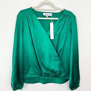 The Modern Abstract Womens Satin Blouse Wrap Top Size S Holiday Green